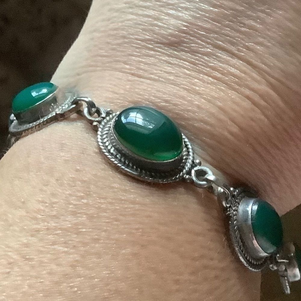 STERLING SILVER 925 GREEN ONYX WOMAN BRACELET